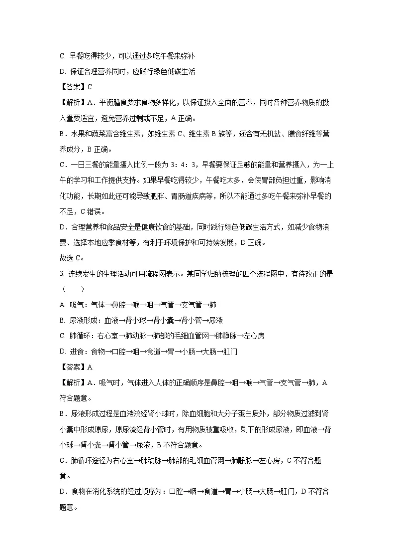 江西省宜春市2024-2025学年七年级下学期期末生物试题（解析版）第2页