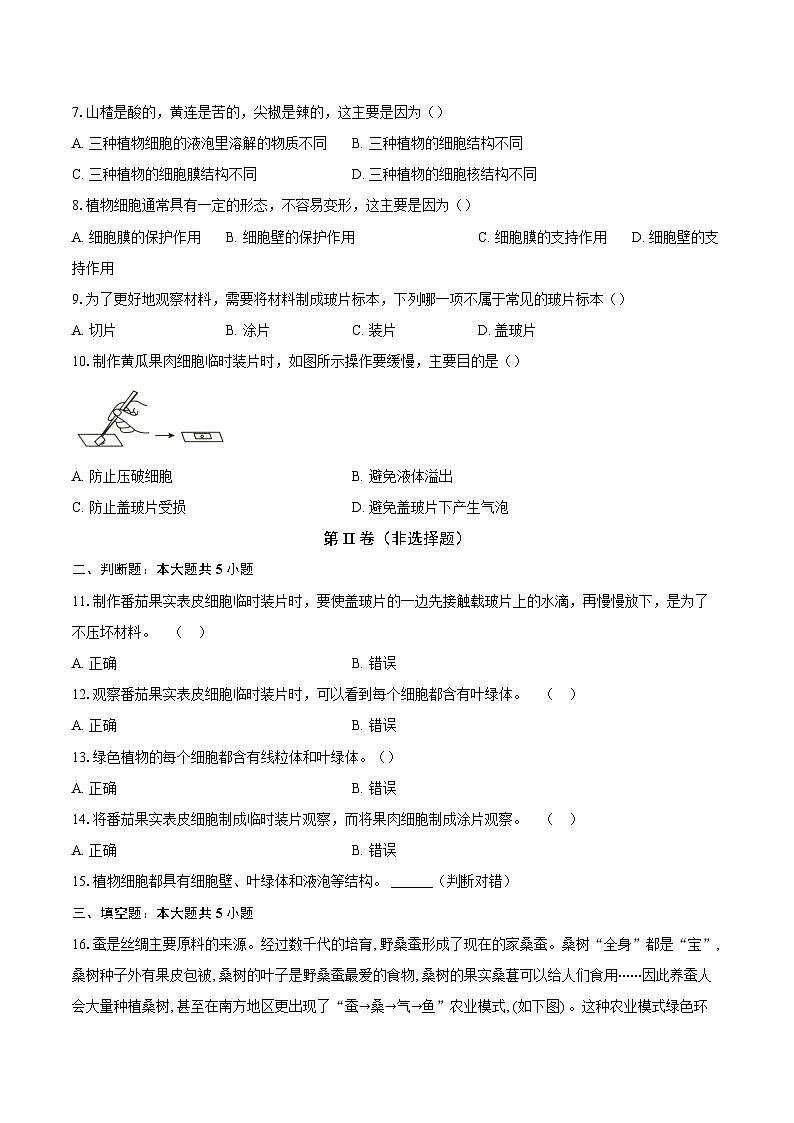 第一单元2.2 植物细胞 观察周边环境中的生物 同步练习（含解析）人教版（2024）初中生物学七年级上册第2页