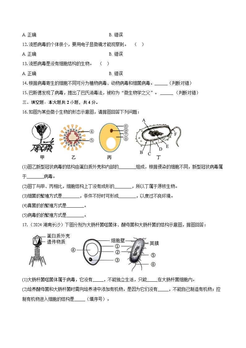 第二单元 3.4 病毒 同步练习（含解析）人教版（2024）初中生物学七年级上册第2页