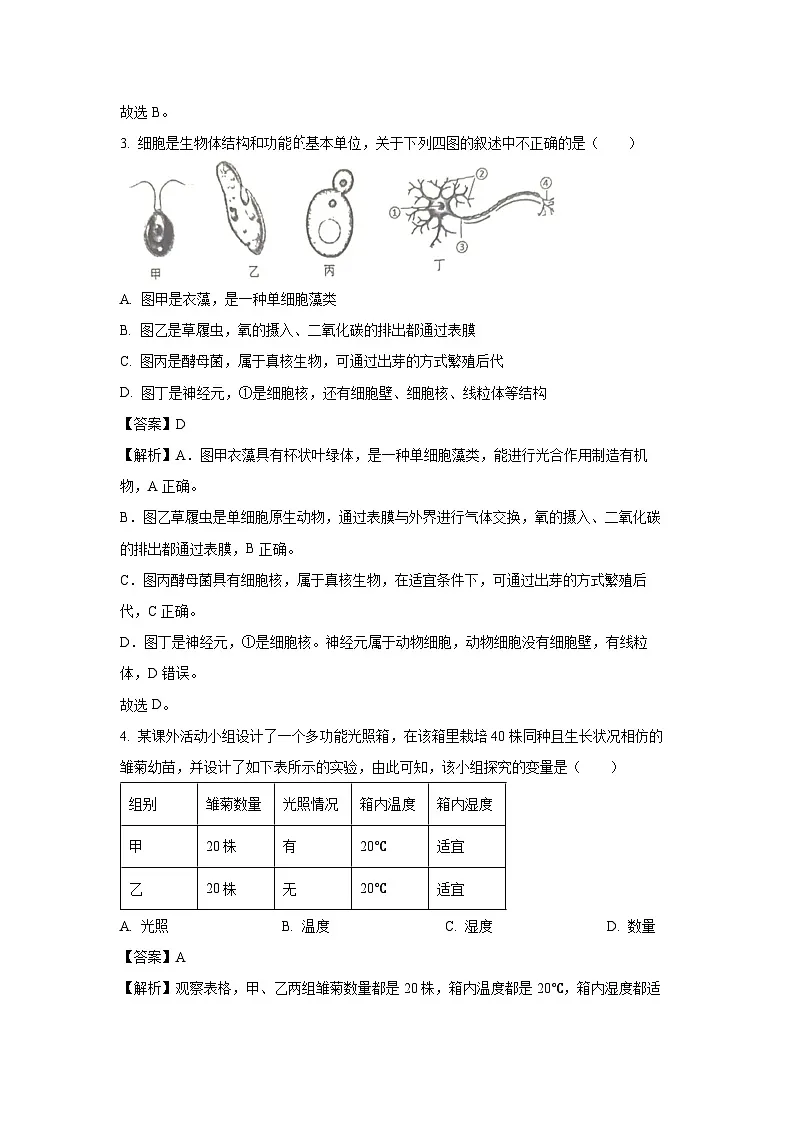 2025年江苏省盐城市阜宁县中考模拟生物试题（解析版）第2页