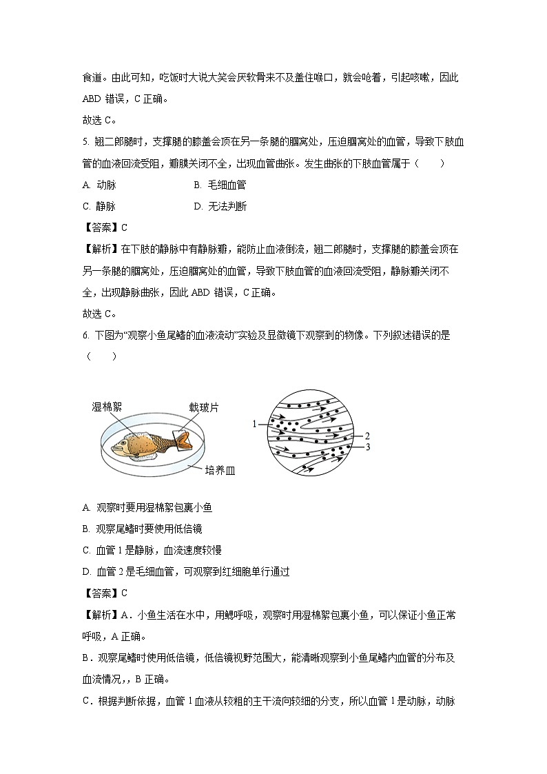 河北省保定市清苑区2024-2025学年七年级下学期期末生物试题（解析版）第3页