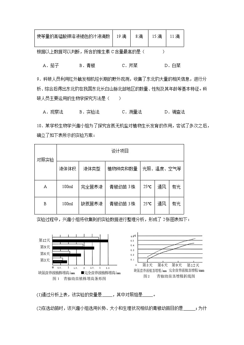 1.1《走进生命世界》练习题（含答案）北京版（2024）七年级上册第3页