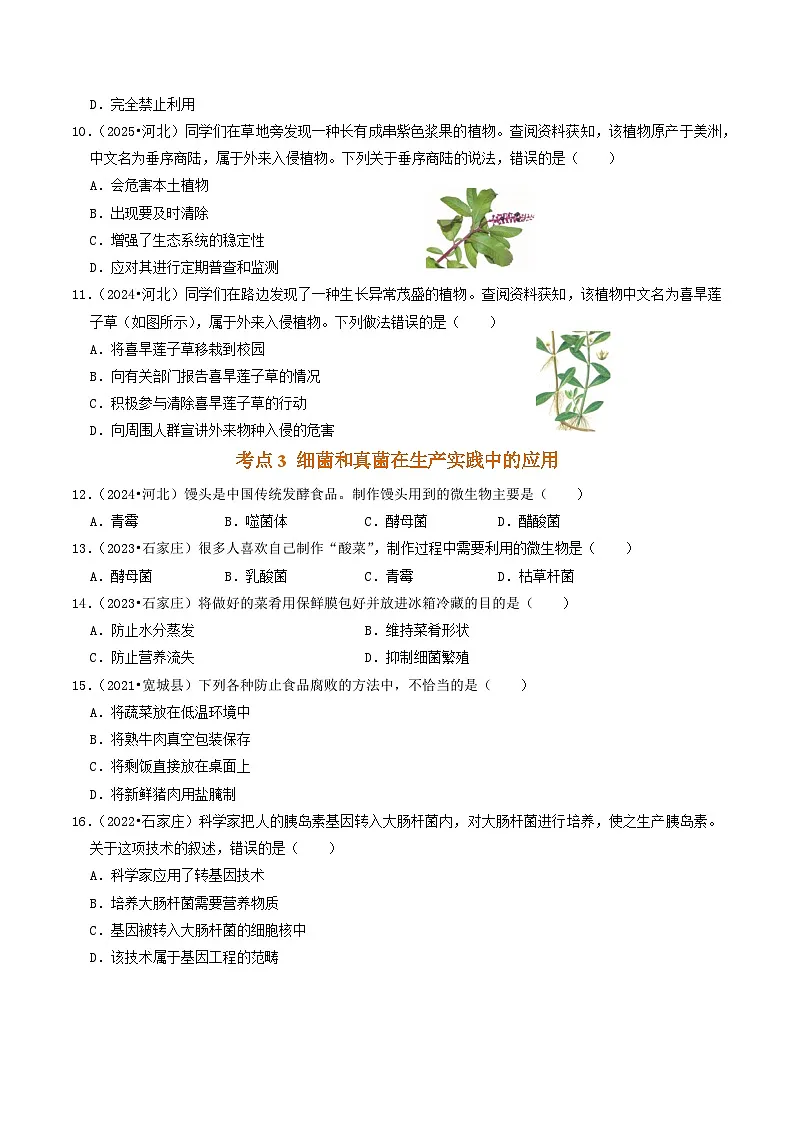 专题03 微生物和生物多样性（原卷版）第3页