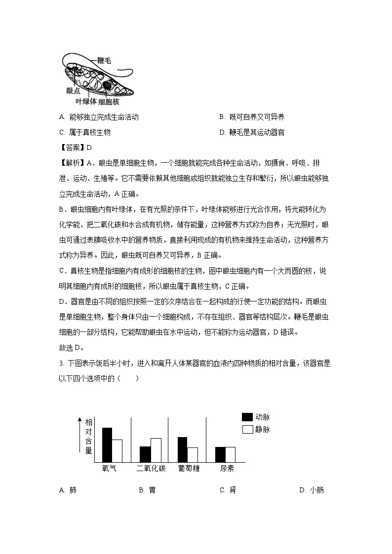 2025年内蒙古锡林郭勒盟三县联考八年级模拟预测生物试卷（解析版）第2页