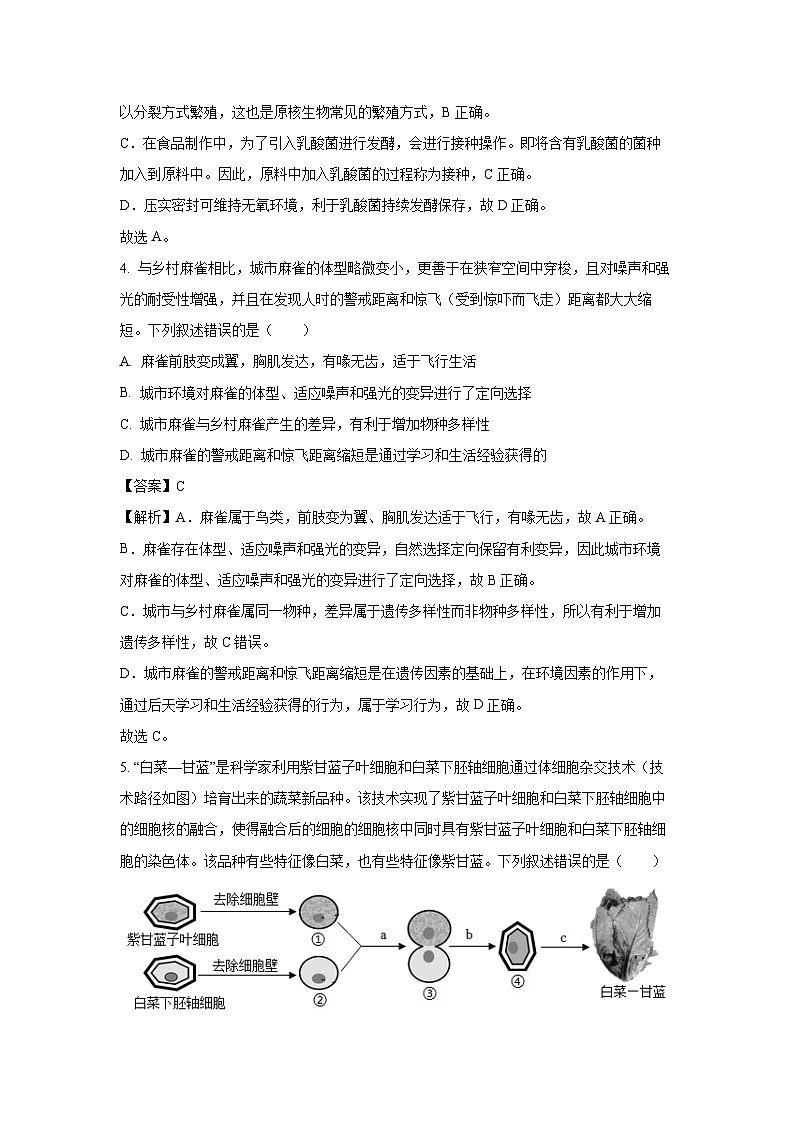 2025年内蒙古赤峰市翁牛特旗八年级中考三模生物试题（解析版）第3页