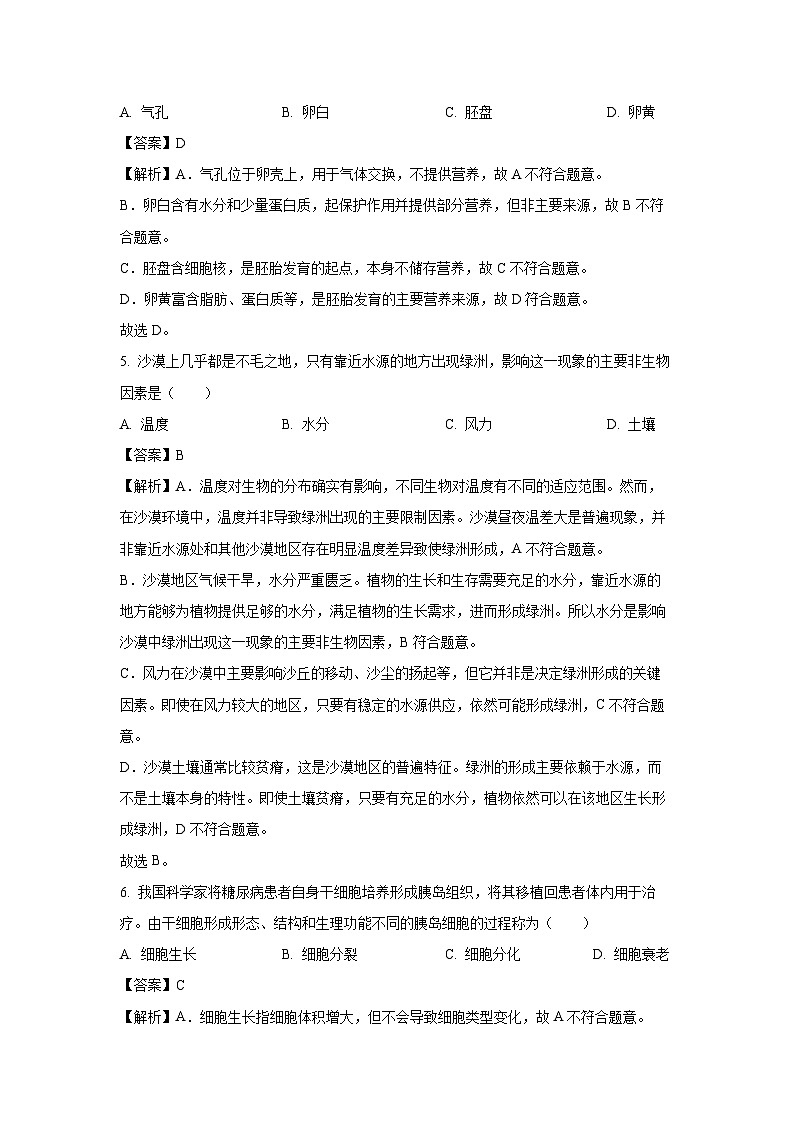 2025年福建省厦门市翔安区中考适应性测试生物试题（解析版）第2页