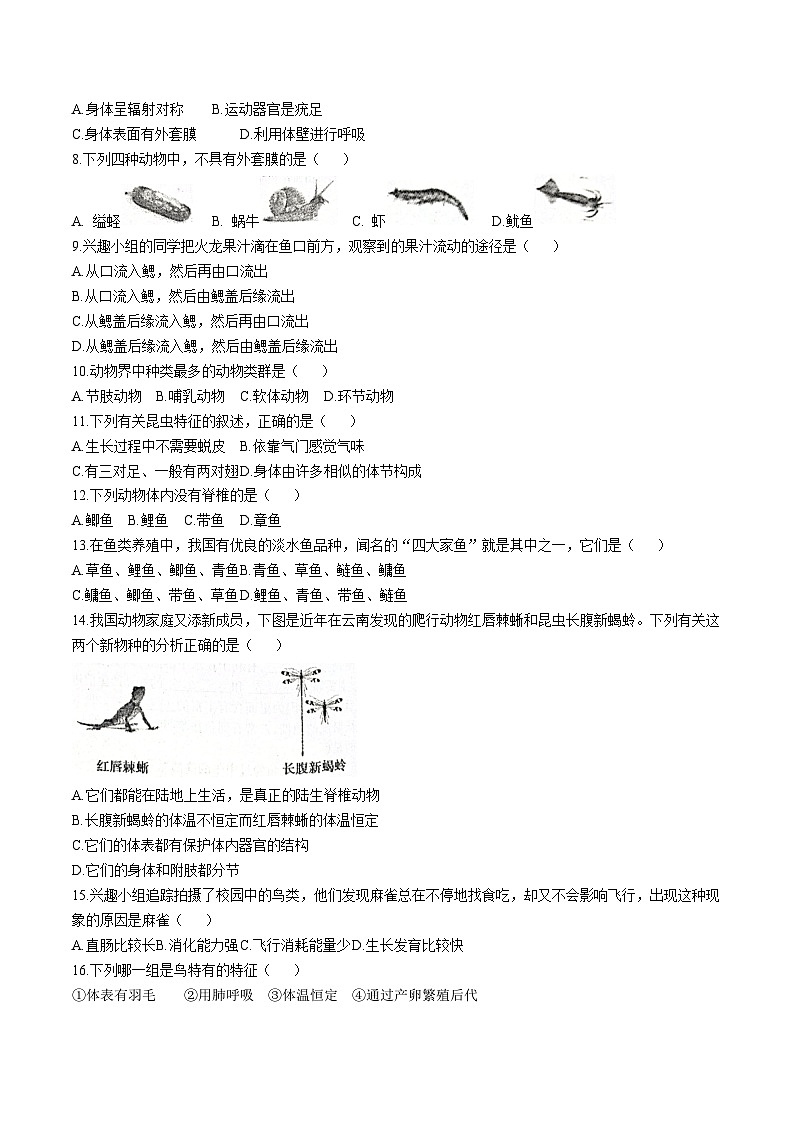 【8生（RJ）第一次月考】蚌埠市蚌山区G5教育联盟2024-2025学年八年级上学期10月月考生物试题第2页