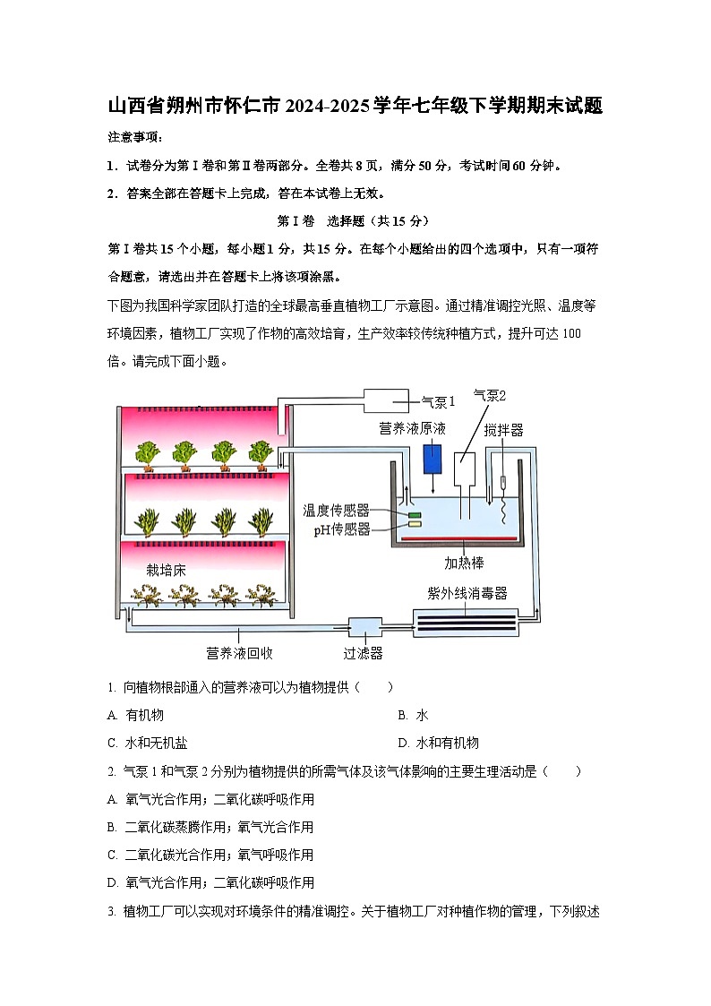 山西省朔州市怀仁市2024-2025学年七年级下学期期末生物试卷（解析版）第1页