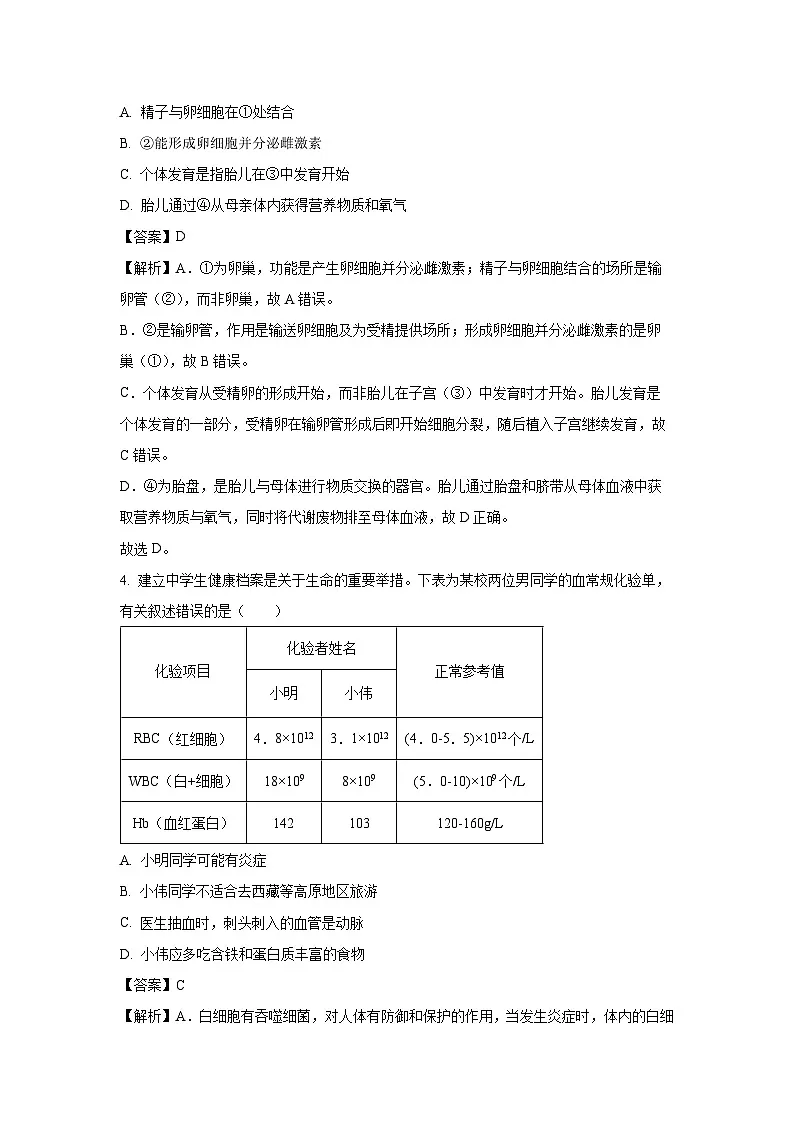 内蒙古赤峰市阿鲁科尔沁旗2024-2025学年七年级下学期期末生物试卷（解析版）第3页