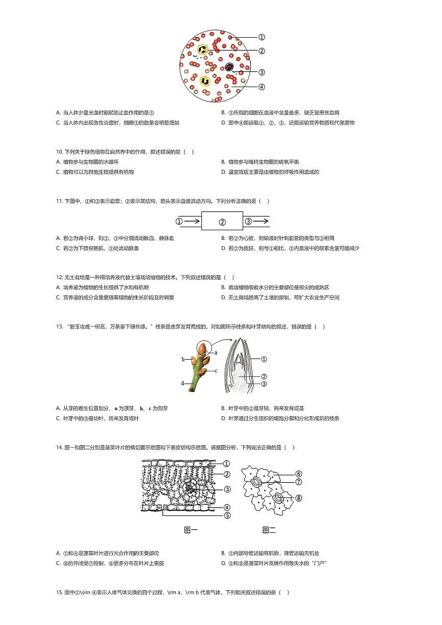 2024~2025学年福建福州鼓楼区福州延安中学初一下学期期末生物试卷（有答案解析）第2页