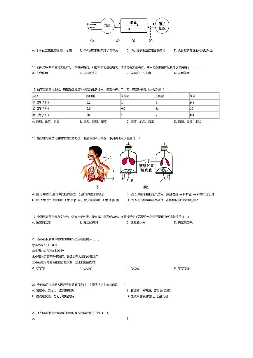 2024~2025学年福建福州鼓楼区福州延安中学初一下学期期末生物试卷（有答案解析）第3页