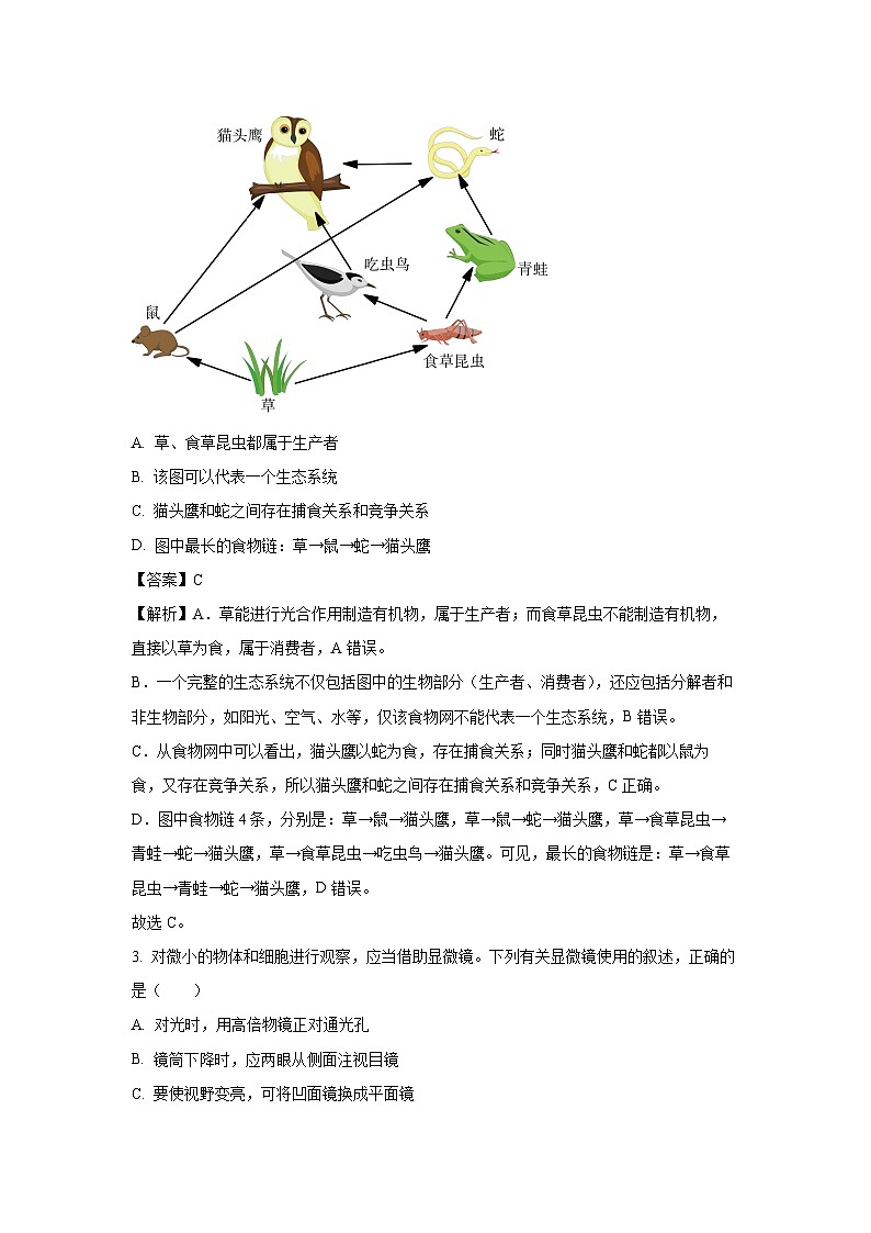 2025年河南省周口市扶沟县部分私立中学九年级中考三模生物试题（解析版）第2页