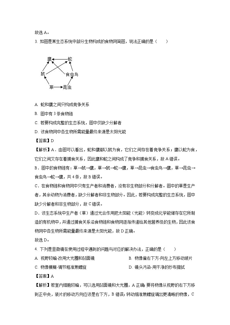 2025年湖南省湘西州凤凰县八年级中考诊断模拟生物试题（解析版）第2页