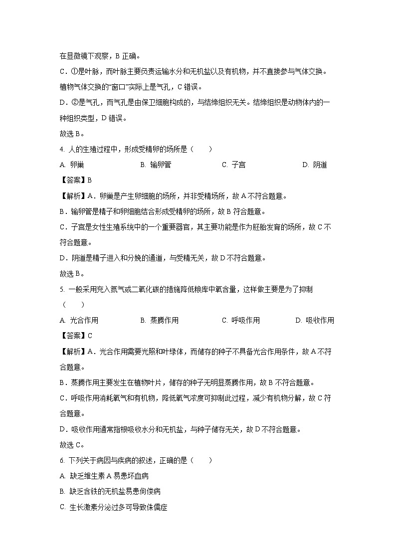 2025年吉林省长春市中考真题生物试卷（解析版）第3页