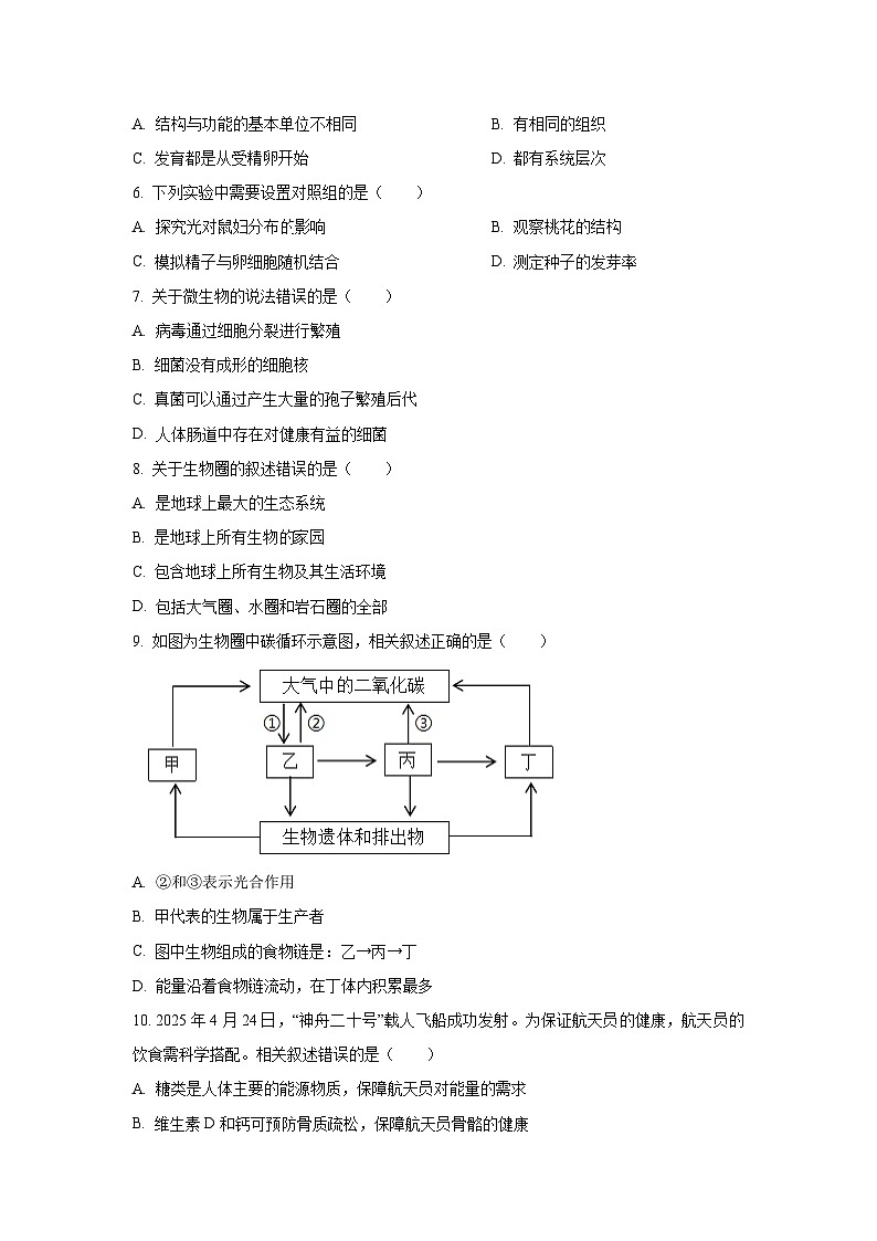 2025年四川省广元市中考真题生物试卷（学生版）第2页