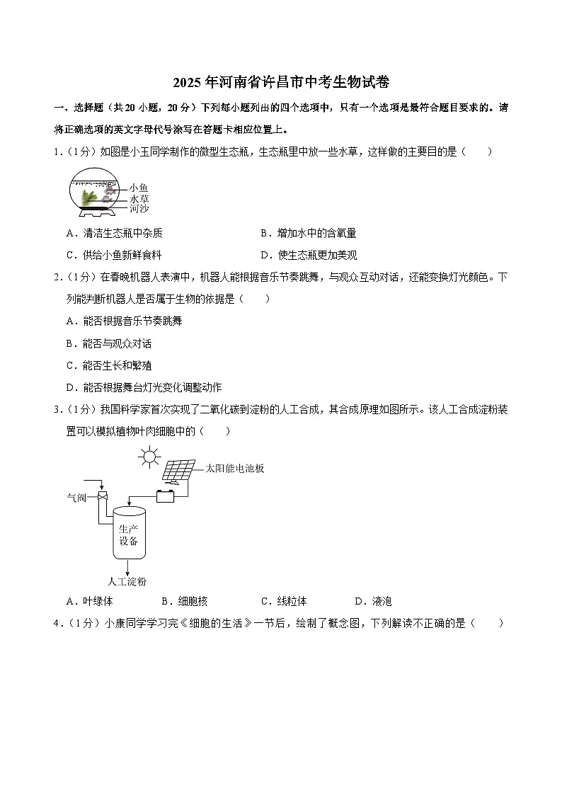 2025年河南省许昌市中考生物试卷第1页