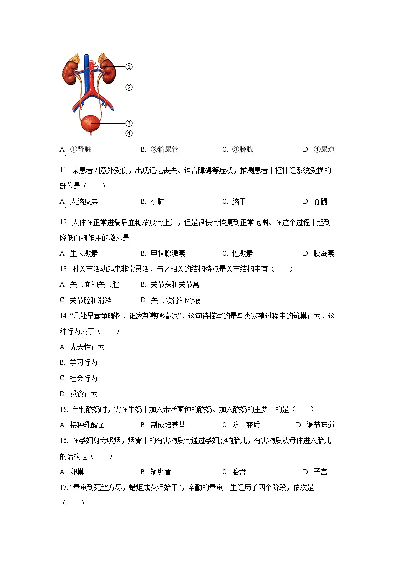 2025年贵州省遵义市校联考中考模拟生物试卷（学生版）第3页