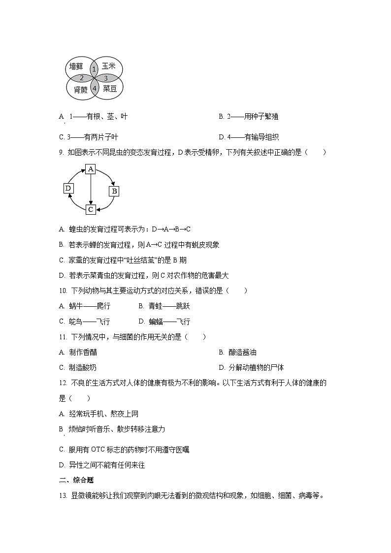 2025年辽宁省沈阳市中考适应性模拟测试生物试卷（学生版）第2页