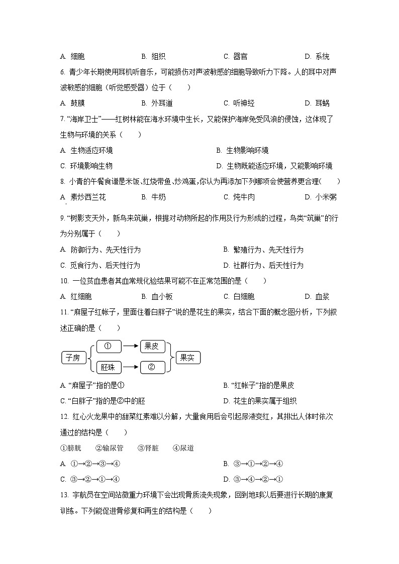 2025年宁夏中卫区沙坡头区中考模拟（三）生物试卷（学生版）第2页