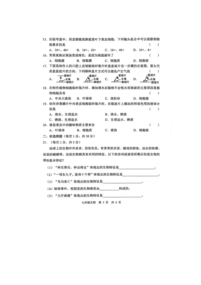 山东经济技术开发区多校联考2025-2026学年七年级上学期10月月考生物试题 山东经济技术开发区多校联考2025-2026学年七年级上学期10月月考生物试题第3页