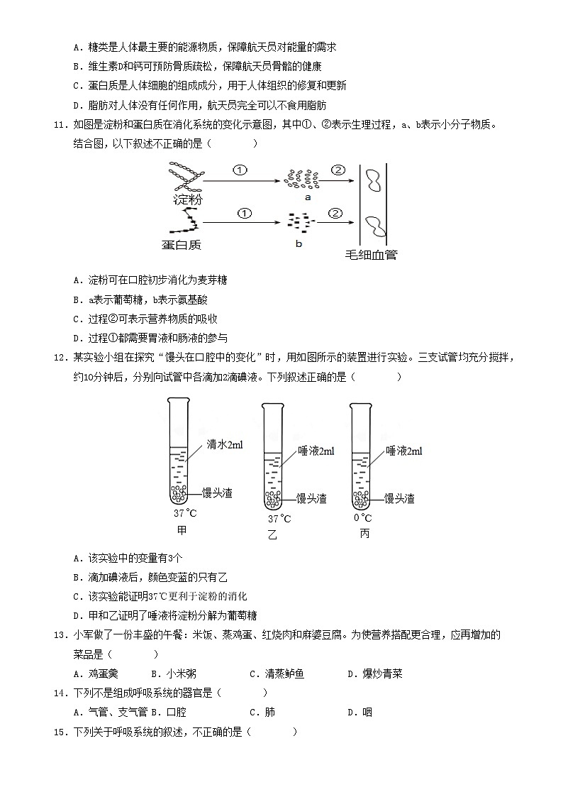 七年级生物期末模拟卷01【测试范围：人教版2024下册全部内容】（考试版）-A4第3页