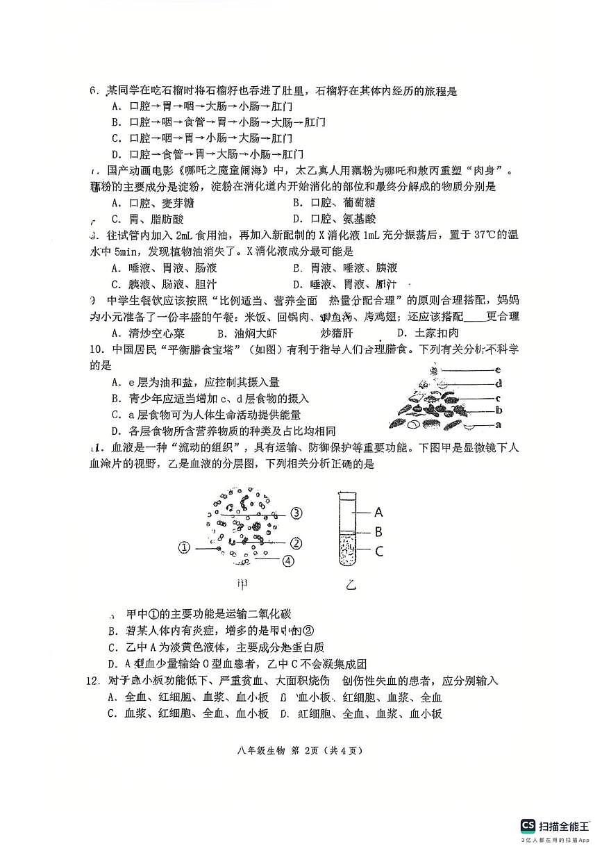 江苏省徐州市树人初级中学2025-2026学年八年级上学期第一次月考生物试卷第2页