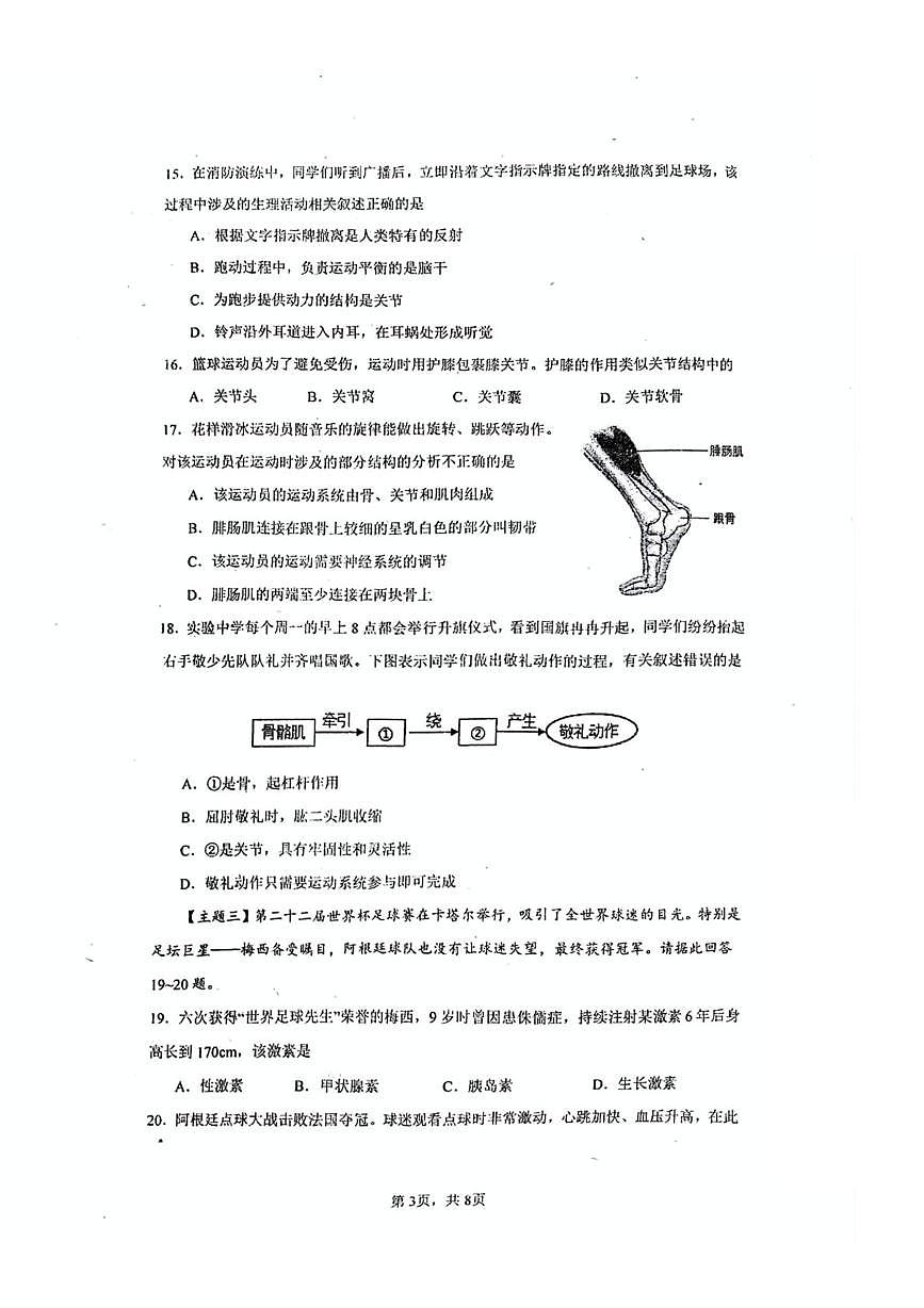 广东省江门市蓬江区省实学校2025-2026学年八年级上学期10月月考生物试题第3页