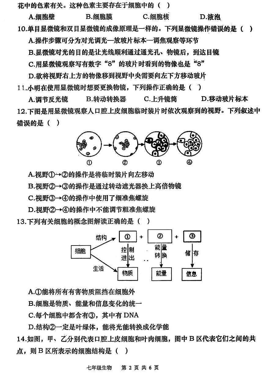 河南省南阳市镇平县2025-2026学年第一学期第一次月考七年级道生物试卷 河南省南阳市镇平县2025-2026学年第一学期第一次月考七年级道生物试卷第2页