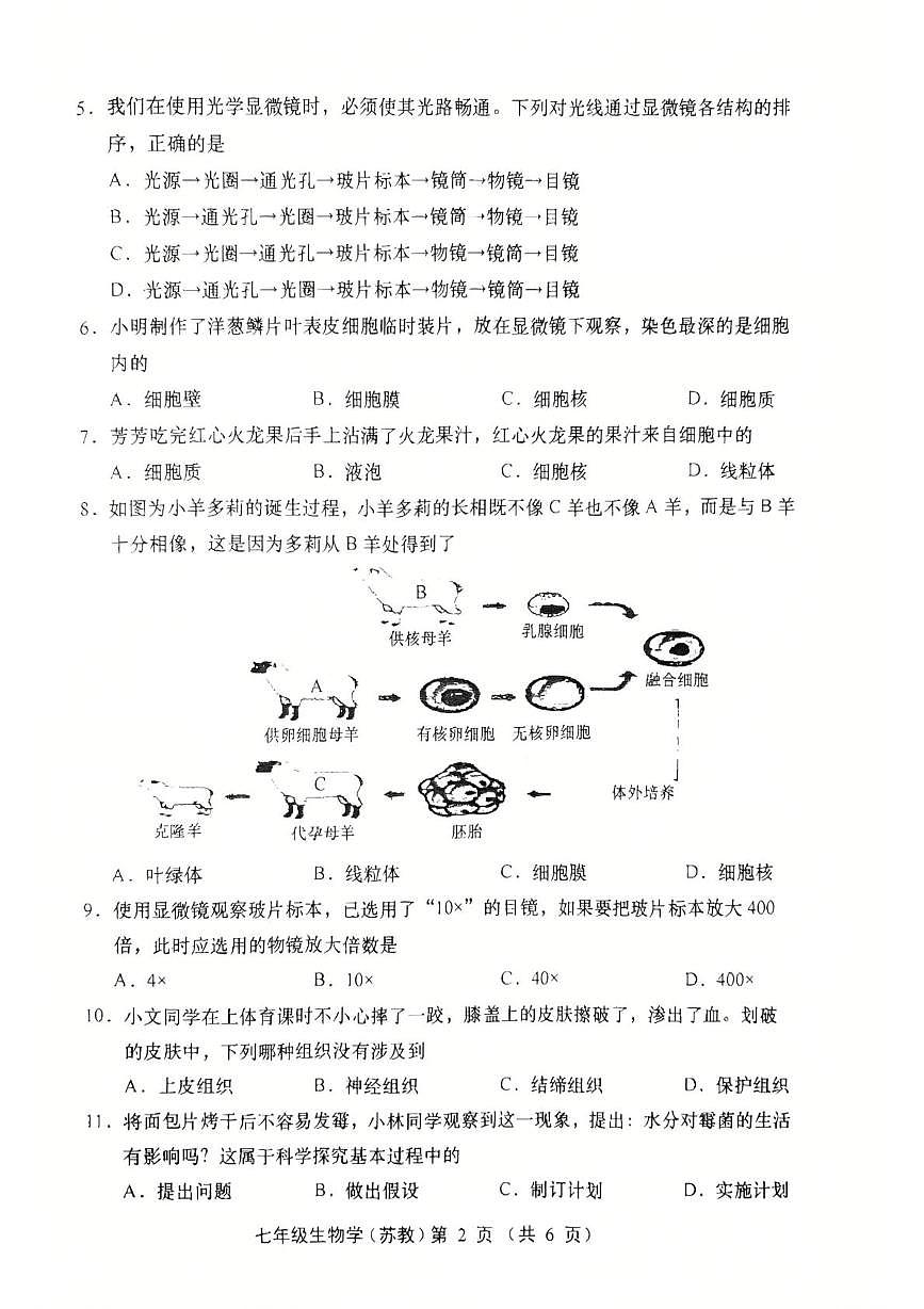 山西省运城市稷山县东方致远双语学校2025-2026学年七年级上学期10月月考生物试题第2页