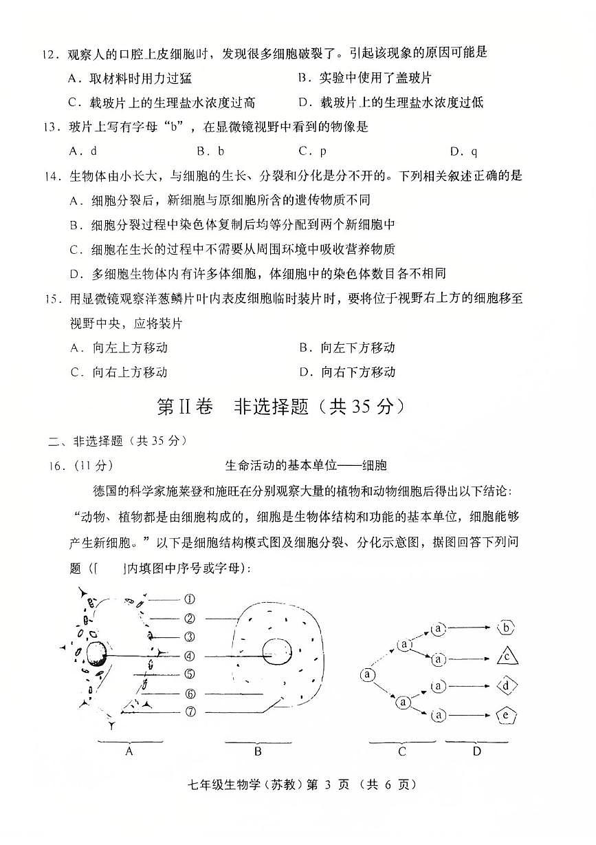 山西省运城市稷山县东方致远双语学校2025-2026学年七年级上学期10月月考生物试题第3页