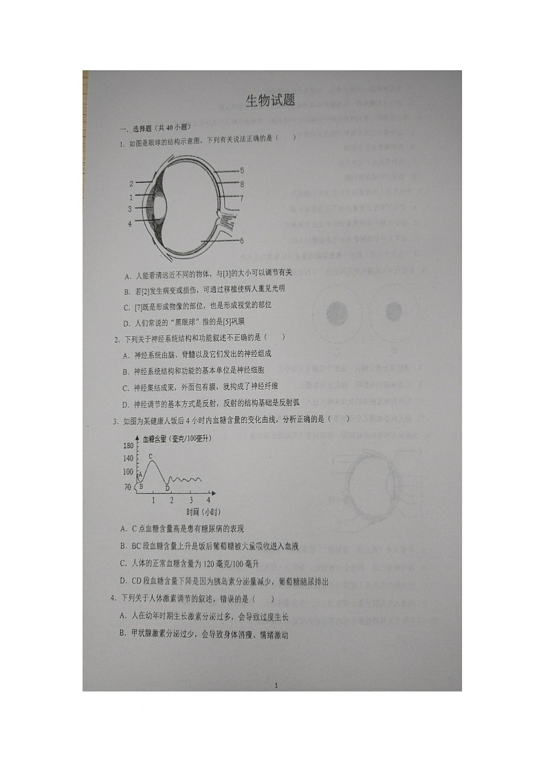 山东省青岛市胶州市洋河中学2025-2026学年八年级上学期10月月考生物试题第1页