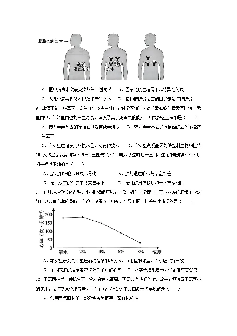 2025-2026学年江苏省南通市初中毕业、升学考生物试题（无答案）第3页