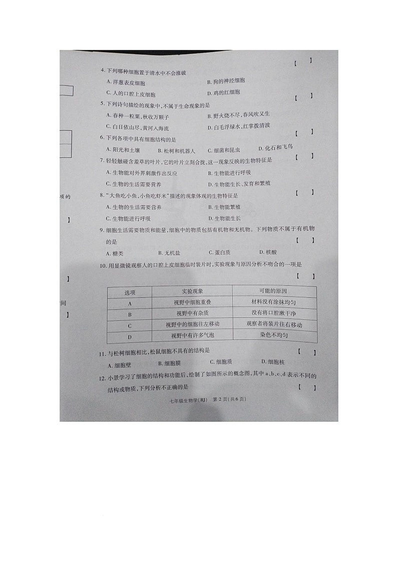 河南省商丘市睢县多乡镇2025-2026学年七年级上学期10月月考生物试题第2页