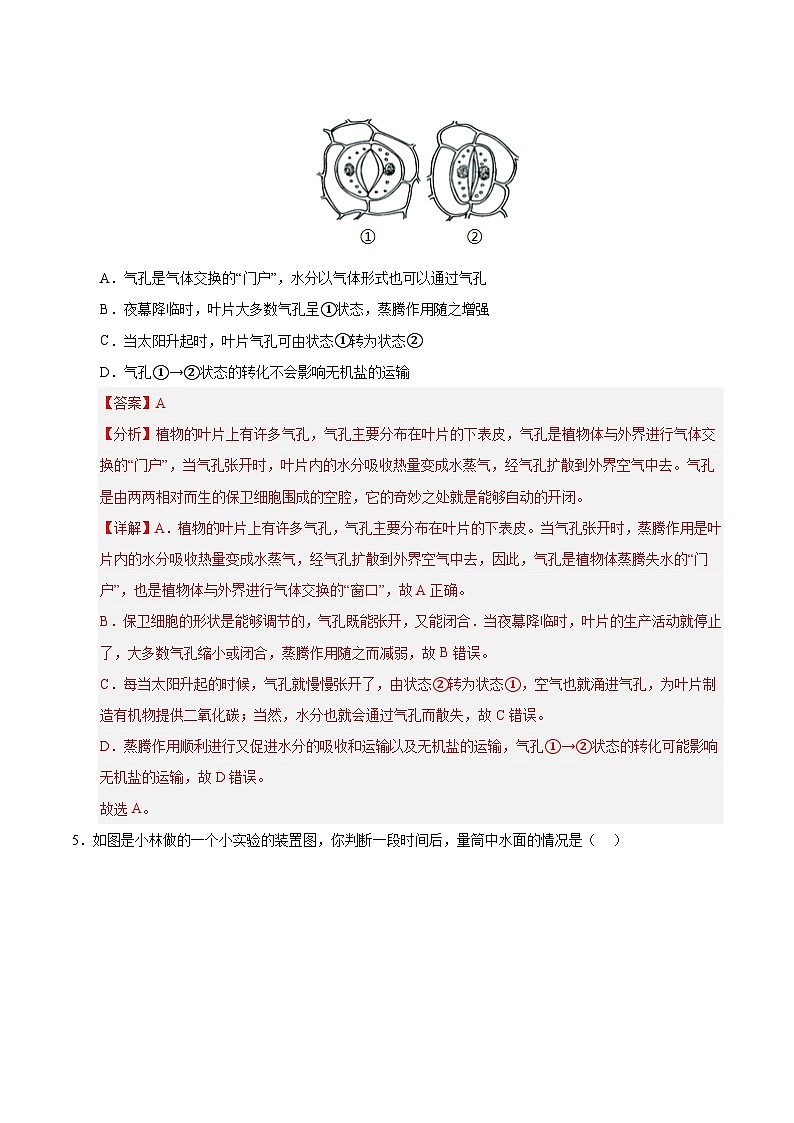 12.3 植物参与生物圈中的水循环（解析版）第3页