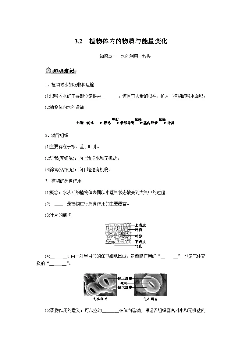 3.2　植物体内的物质与能量变化 - 学生版第1页