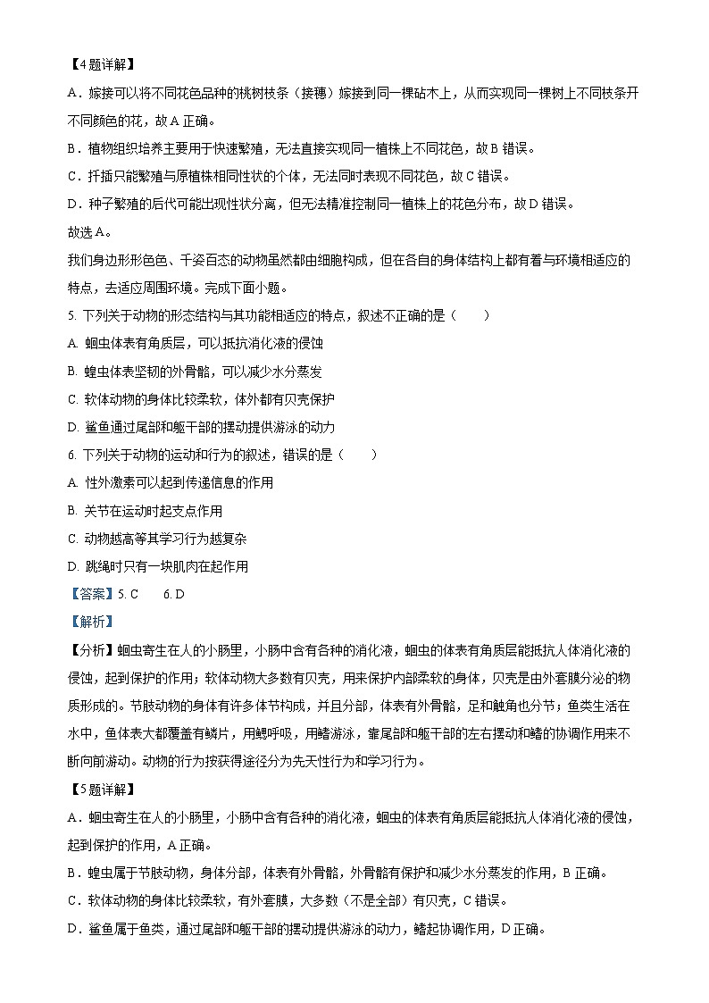 2025年湖北省荆楚名优联盟八年级中考模拟生物试题（解析版）-A4第3页