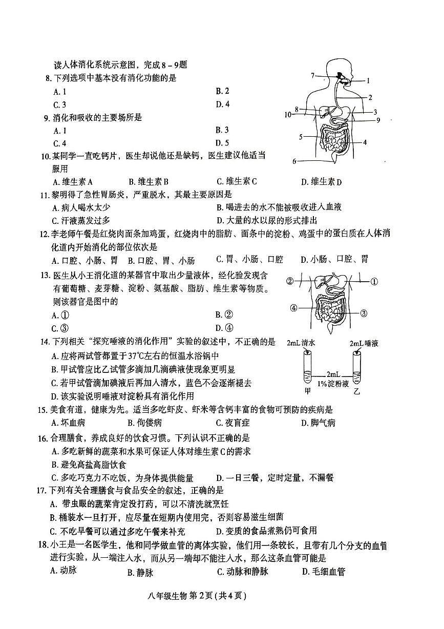 河南省周口市太康县2025-2026学年八年级上学期10月月考生物试题第2页