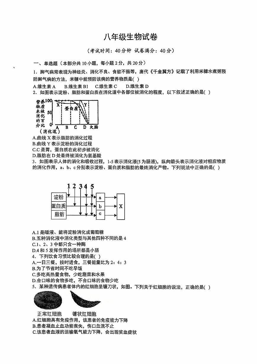 江苏省徐州市睢宁县春晖中学2025-2026学年八年级上学期10月月考生物试题第1页