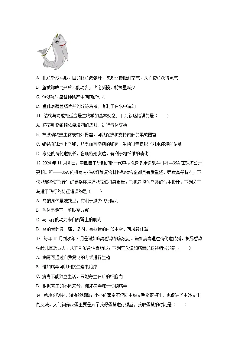 江西省吉安市安福县2024-2025学年七年级上学期期末生物试卷（学生版）第3页