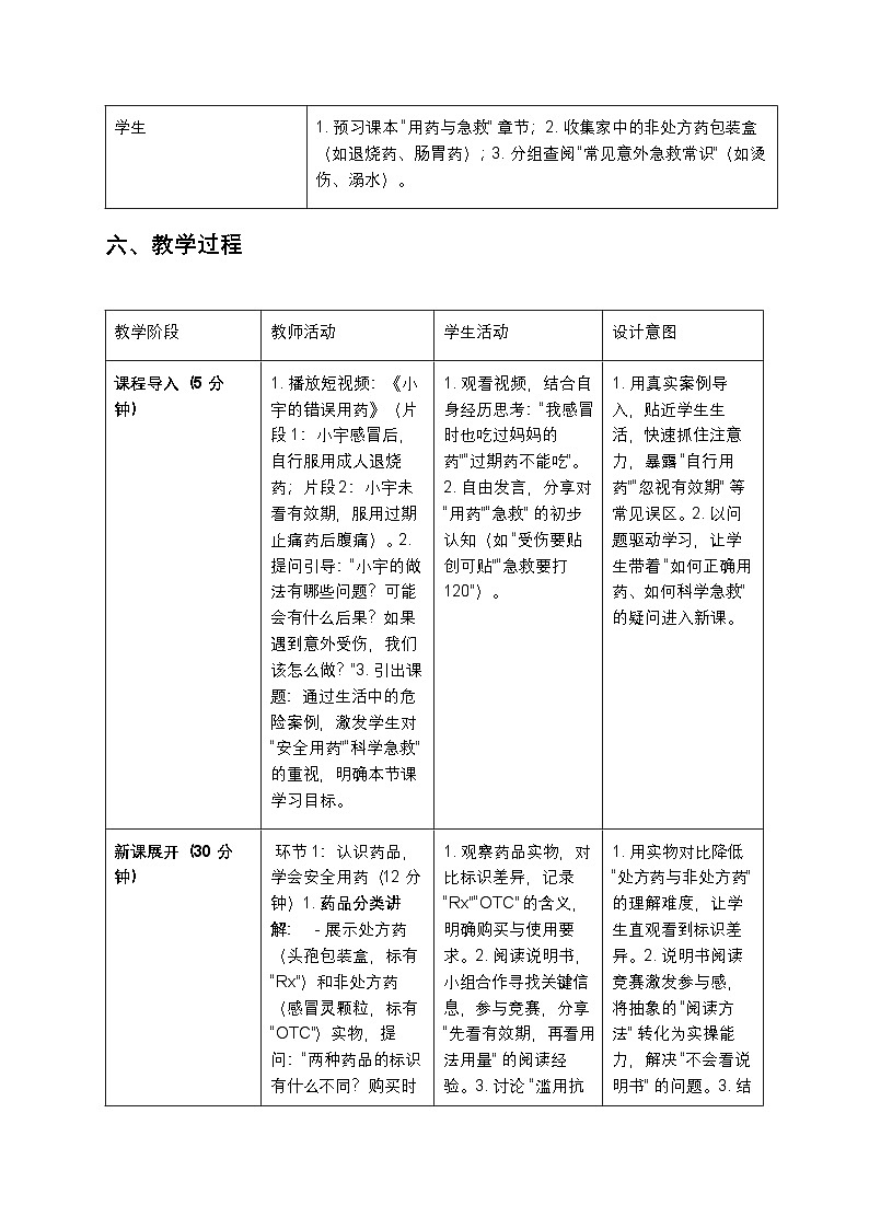 八年级生物《用药与急救》教案第3页