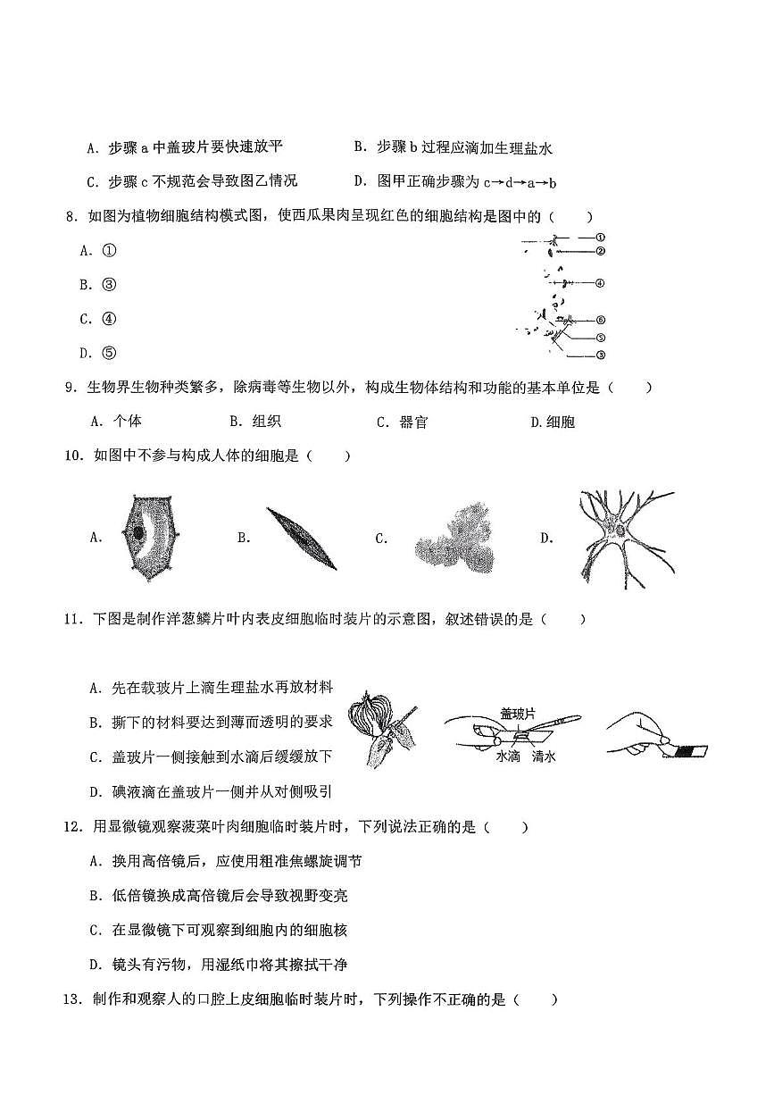 山西省晋中市太谷区明星镇中学校2025-2026学年七年级上学期10月月考生物试题第2页