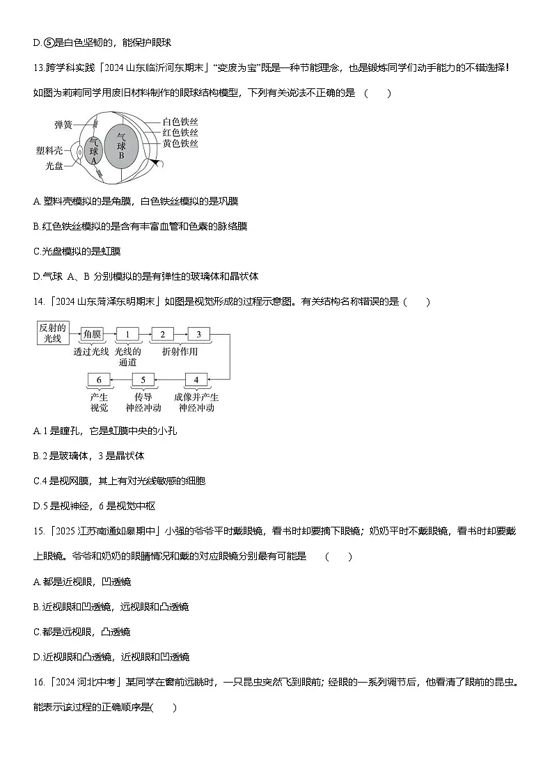 4.6.1++人体对外界环境的感知++同步练习-2025-2026学年人教版八年级生物上册第3页