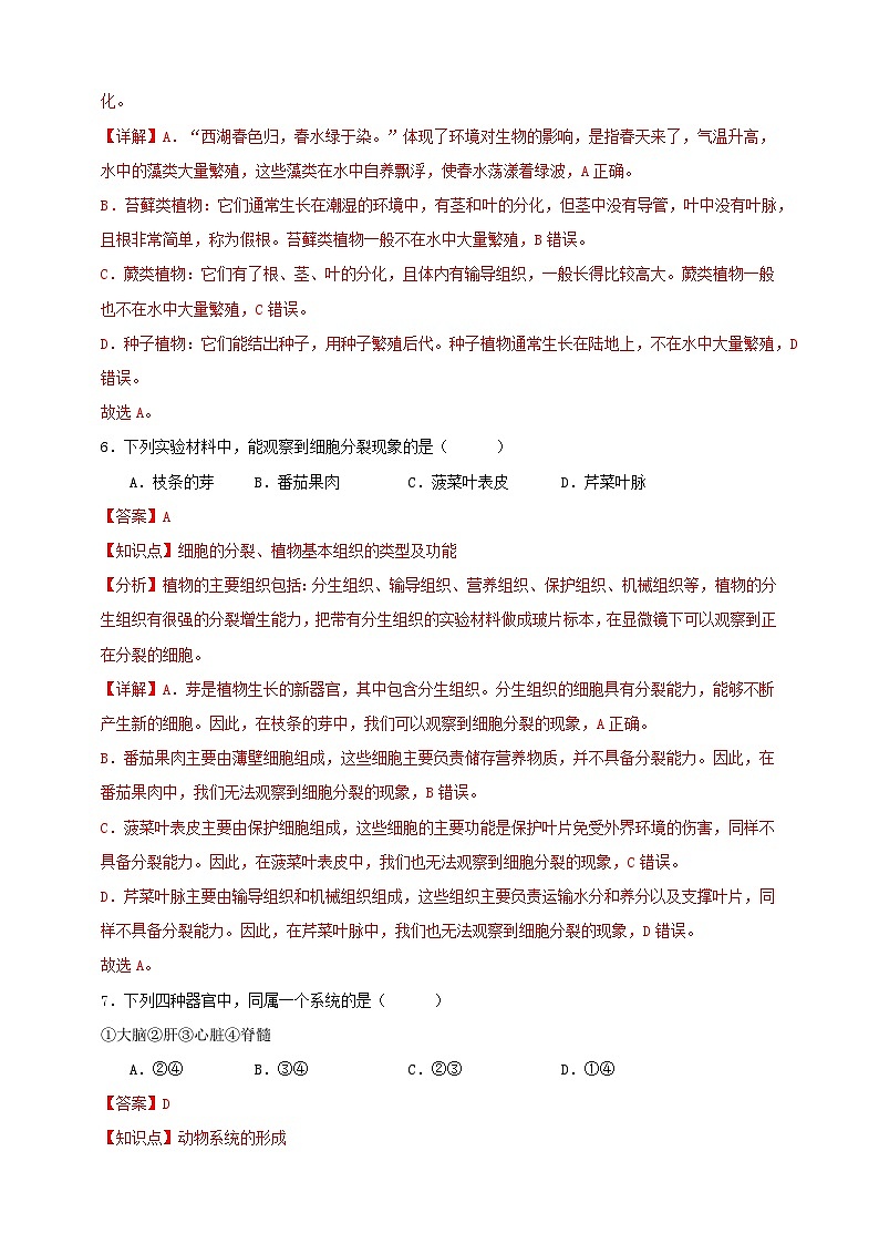 2025秋（冀少版）生物七年级上册期中试卷（二）（解析版）第3页