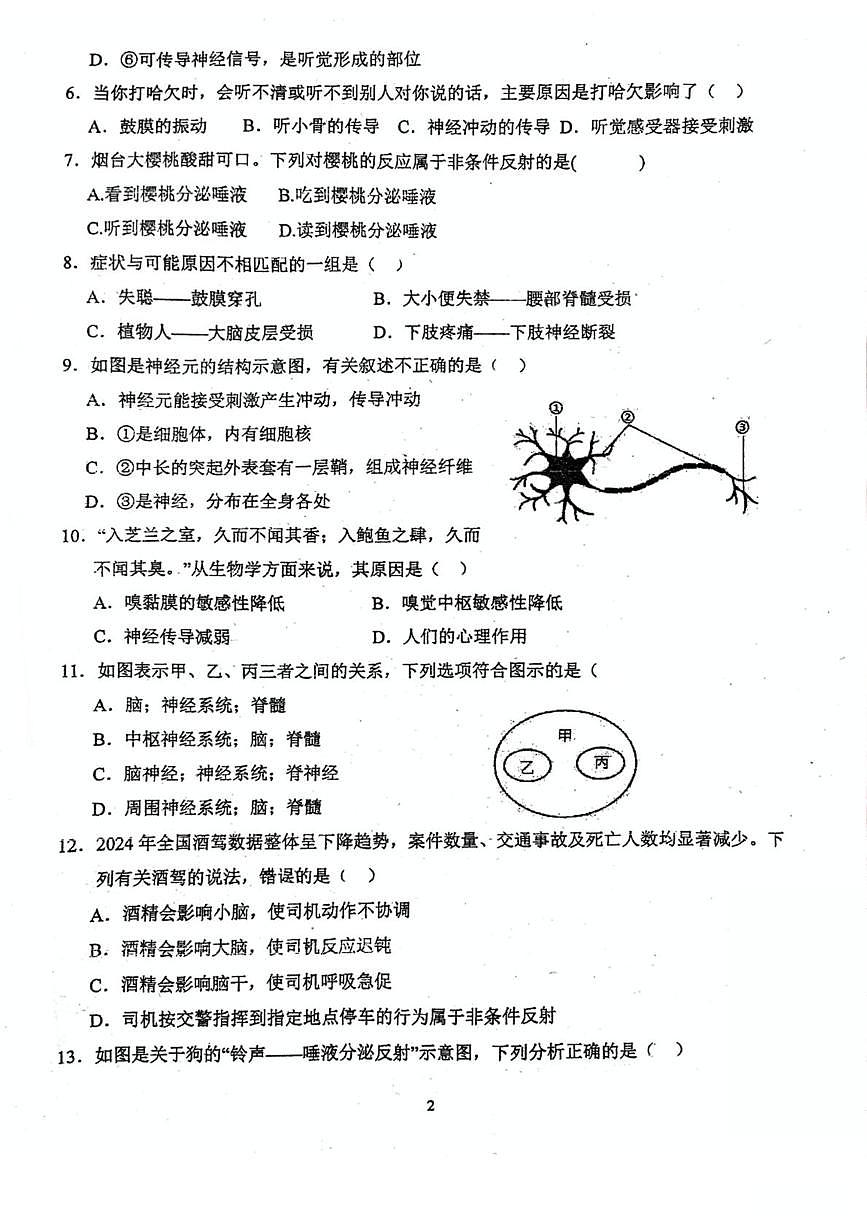 广东省江门市鹤山市沙坪中学2025-2026学年八年级上学期10月月考生物试题第2页
