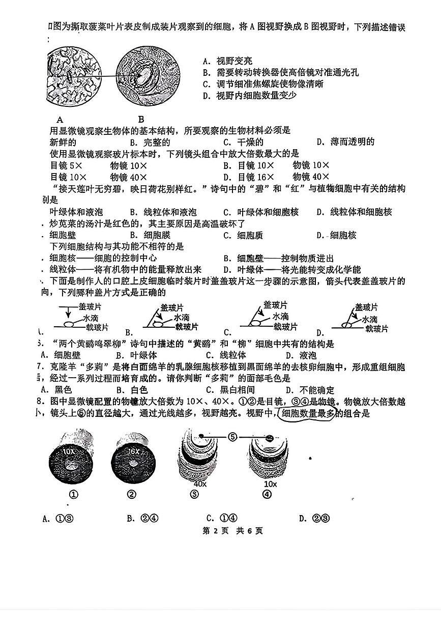 吉林省长春市博硕学校2025-2026学年七年级上学期10月月考生物试题、答案解析 吉林省长春市博硕学校2025-2026学年七年级上学期10月月考生物试题第2页