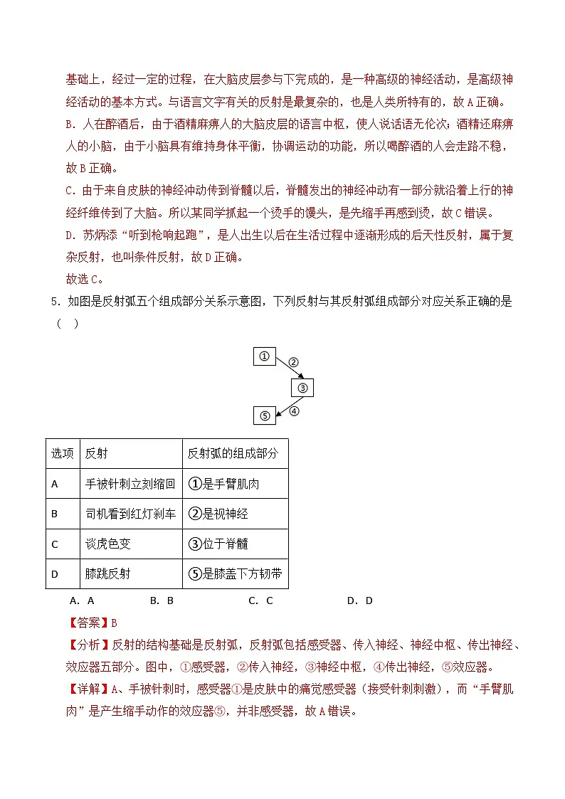 6.1.3 反射是神经调节的基本方式（分层作业）（解析版）第3页