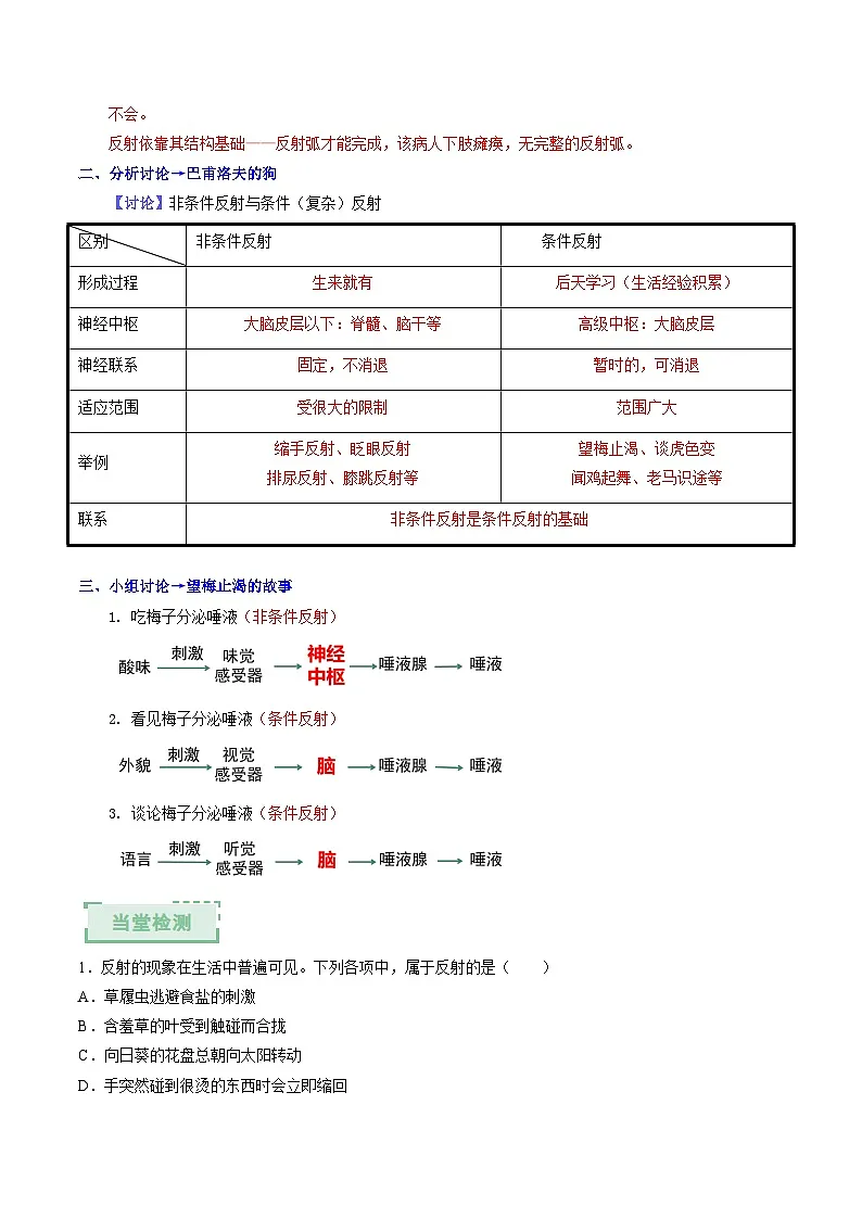 6.1.3 反射是神经调节的基本方式（导学案）（解析版） 第2页