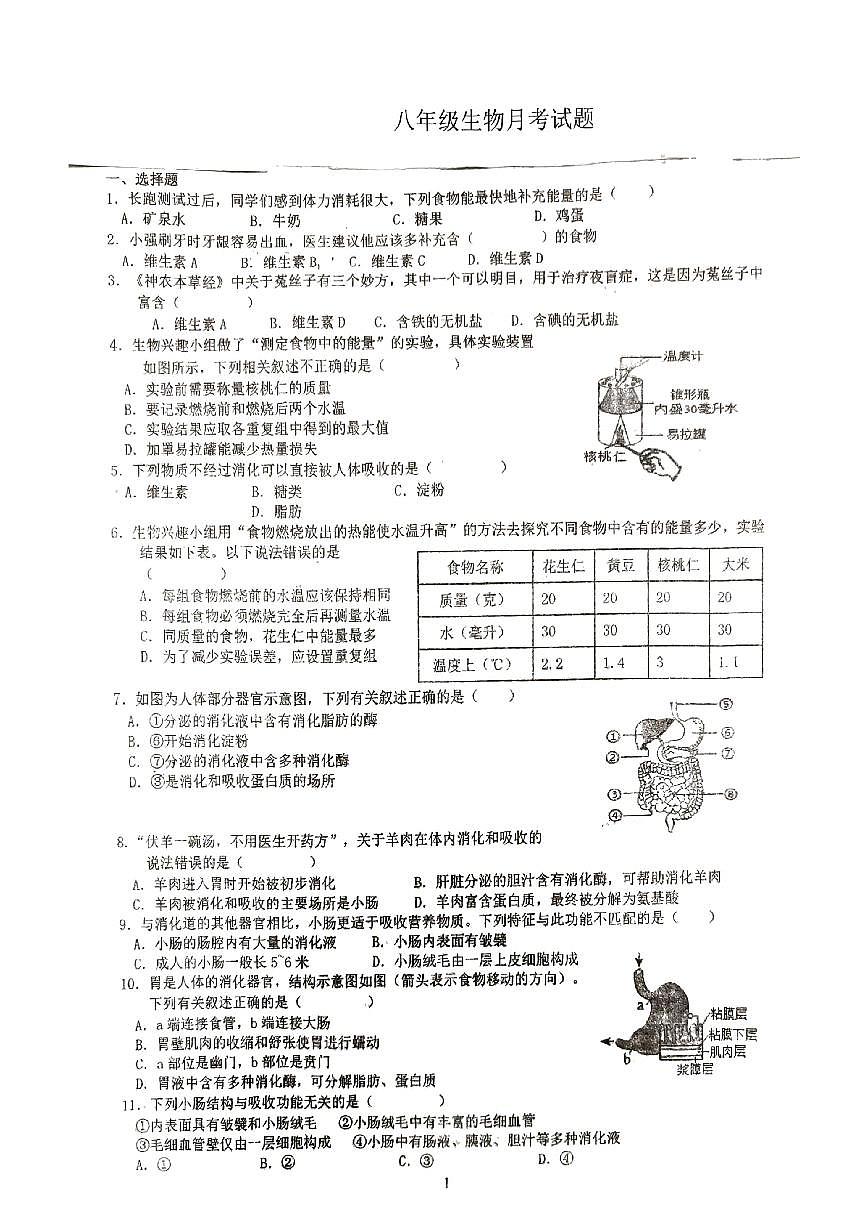 江苏省徐州市沛县初中联盟学区2025-2026学年八年级上学期10月月考生物试题第1页