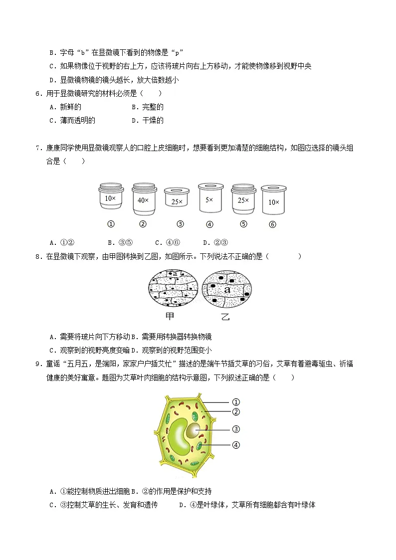 七年级生物期中模拟卷【测试范围：新教材人教版七年级上册第一单元】（考试版）（深圳专用）第2页