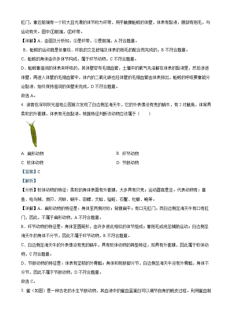 精品解析：广东省深圳市罗湖区2024-2025学年八年级上学期期末生物试题（解析版）第3页